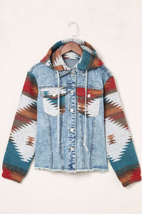 Thumbnail for Drawstring Hooded Pocketed Denim Jacket - T - 2 COLORS -