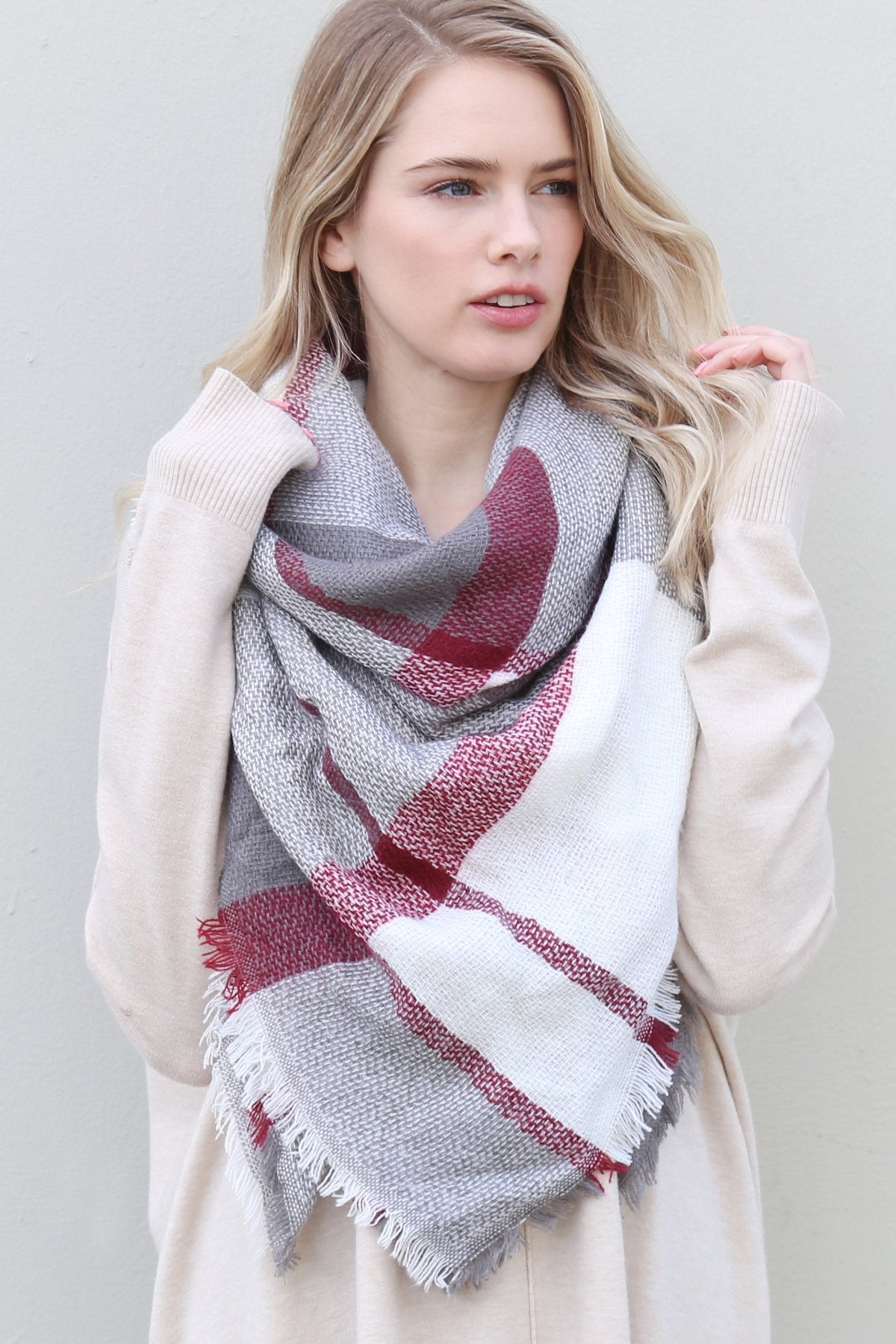 Riah Fashion - Colorblock Blanket Scarf -