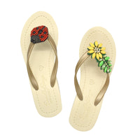 Thumbnail for SAND BY SAYA N.Y. - Ladybug & Daisy - Red and Yellow Embellished Motifs Women's High Wedge Flip Flops Sandal - 3 COLORS -