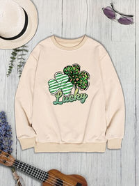 Thumbnail for Lucky Clover Round Neck Dropped Shoulder Sweatshirt - T - 3 COLORS -