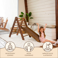 Thumbnail for 2in1 Montessori Climbing Frame Set: Triangle Ladder + Slide Board/Ramp – Chocolate