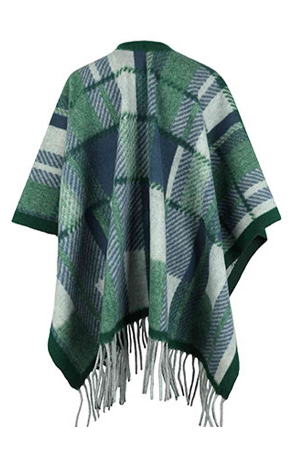 Cloak Sleeve Fringe Detail Poncho - T - 1 SIZE - 5 COLORS -