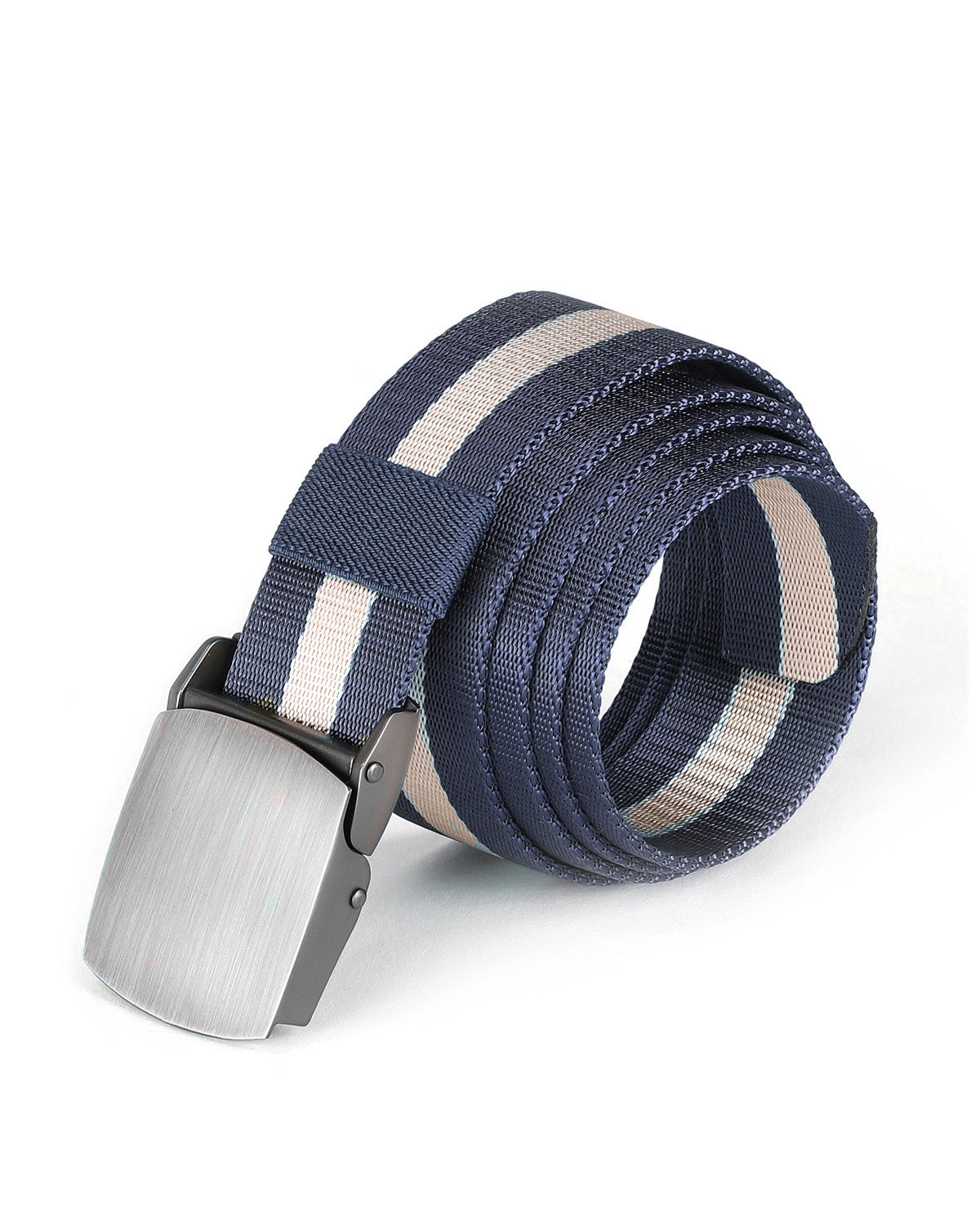 Mens One Size Adjustable Strap Stripe Nylon Web Belt With Metal Buckle - 6 COLORS -