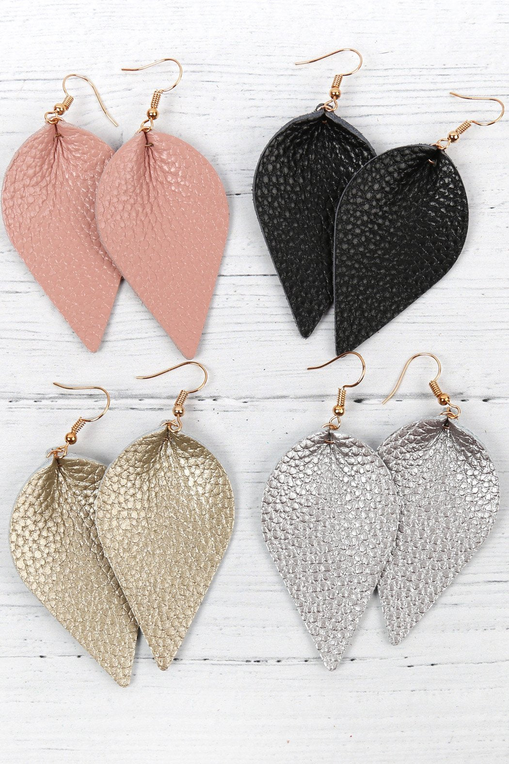 Teardrop Shape Pinched Leather Earrings - 18 COLORS -