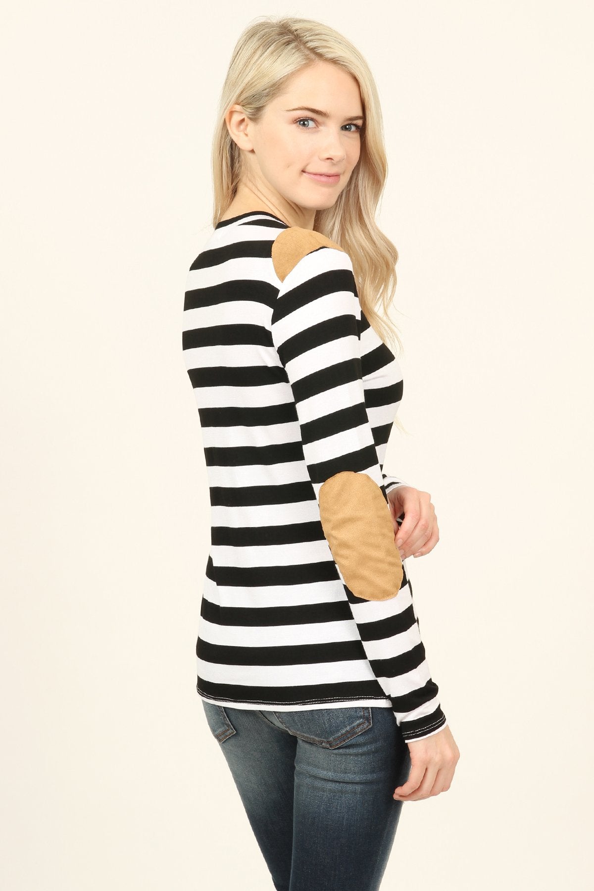 Riah Fashion - Suede Detail Striped Top - 6 COLORS -