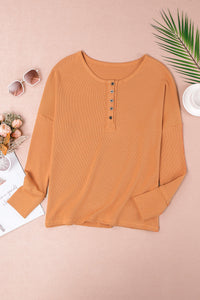 Thumbnail for Threaded Pear - Camila Waffle Knit Henley Top - 1 COLOR -