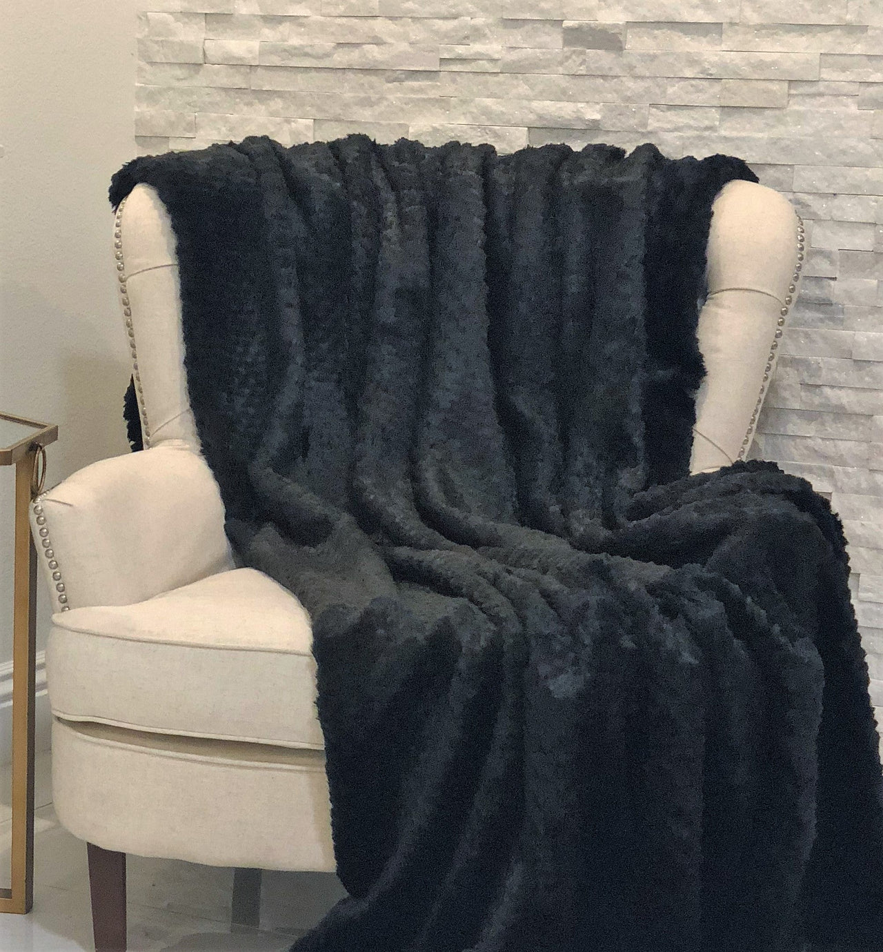 Black Mink Faux Fur Luxury Throw - 14 SIZES -