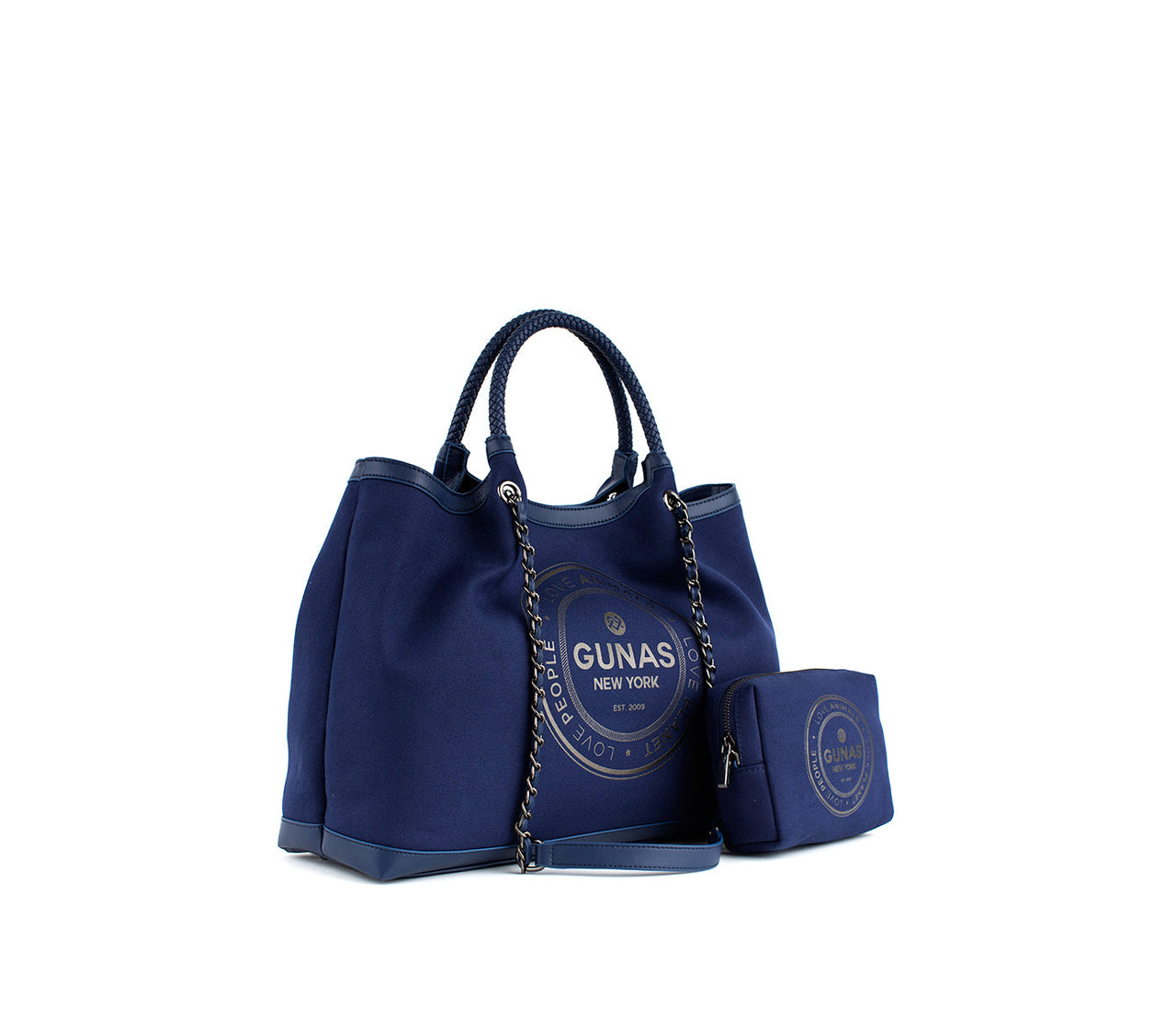 GUNAS NEW YORK - RUTH - Dark Blue Vegan Canvas Tote / comes with make-up bag & dust pouch - 1 COLOR -