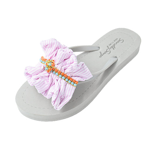 SAND BY SAYA N.Y. - Pink Hudson Stripe Ruffle - Flat Flip Flops Sandal - 4 COLORS -