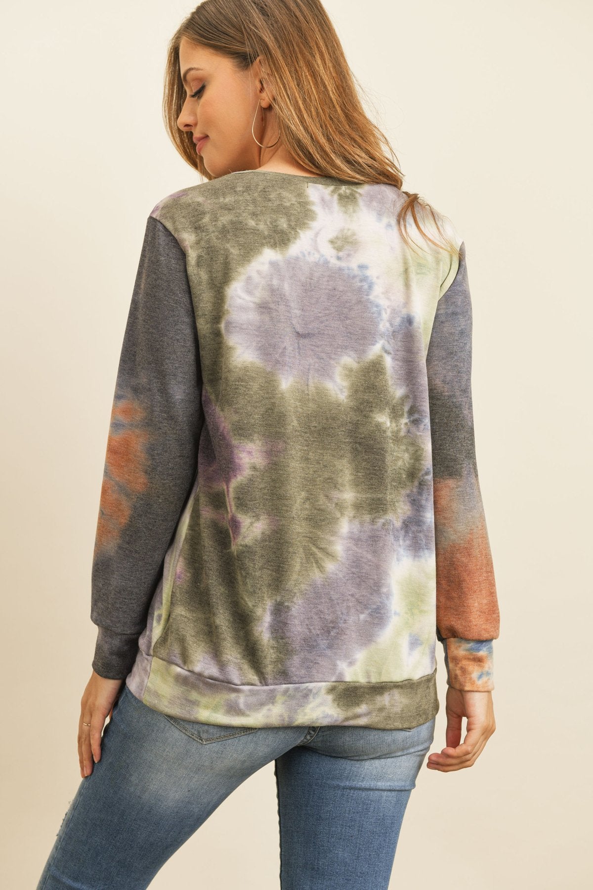 Riah Fashion - Round Neck Tie Dye Print Pullover - 2 COLORS -