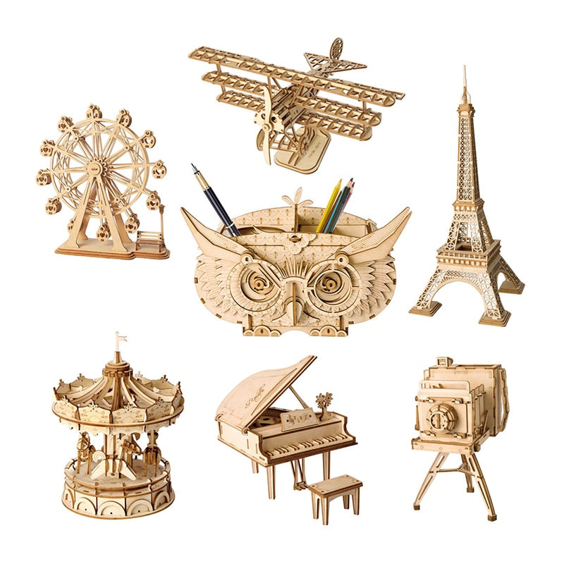 Robotime - DIY 3D Wooden Puzzle Toys Assembly Model Toys Plane Merry Go Round Ferris Wheel Toys for Children - [24 DAY DELIVERY] - 7 DIFFERENT PUZZLES! -