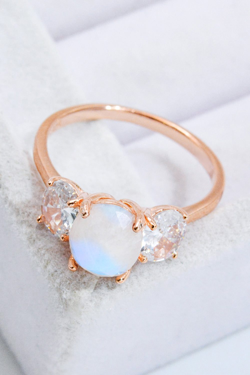 Natural Moonstone and Zircon Ring - T - SIZES 6 THRU 9 - 2 FINISHES -