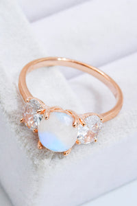 Thumbnail for Natural Moonstone and Zircon Ring - T - SIZES 6 THRU 9 - 2 FINISHES -