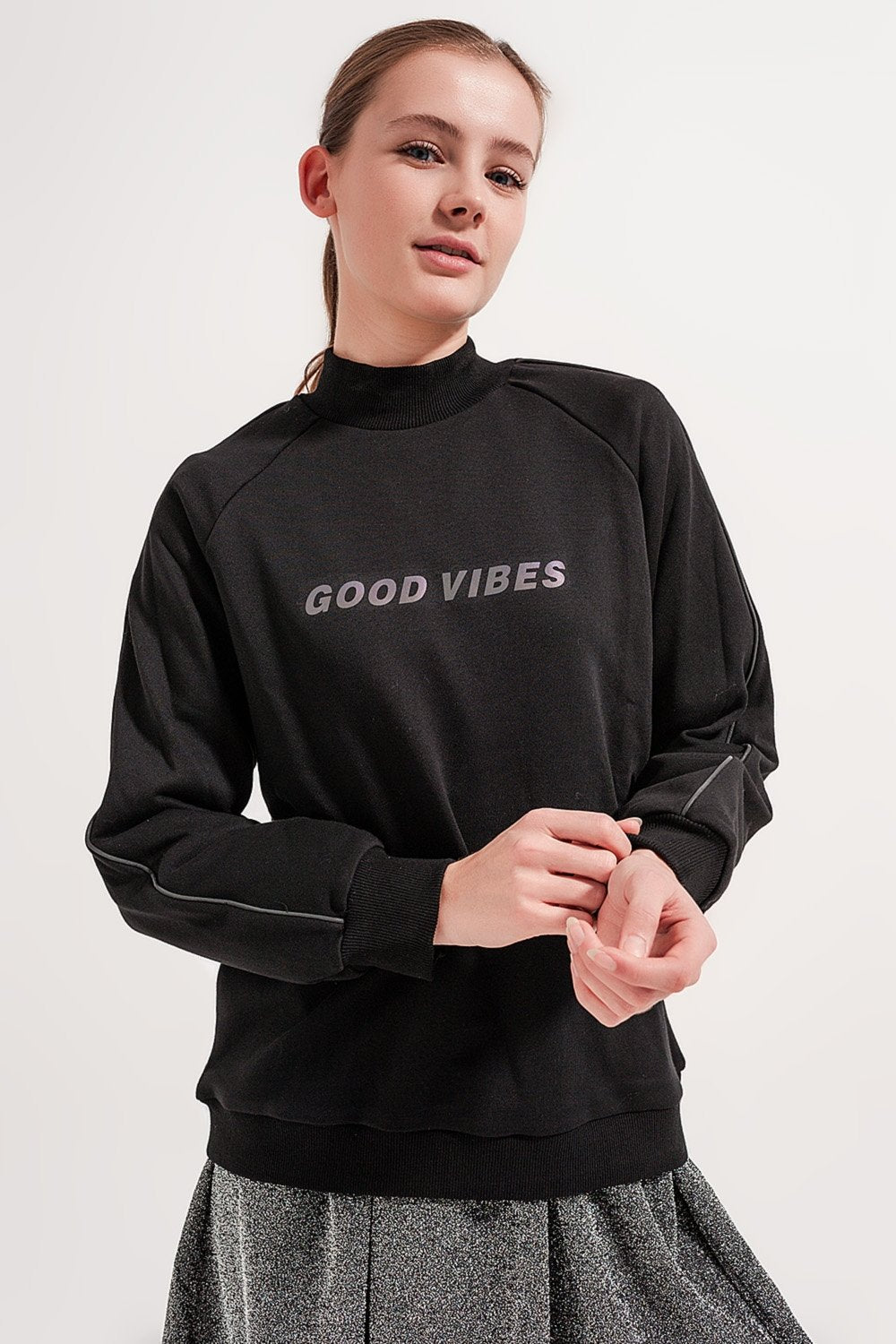 Q2 - High Neck Sweatshirt in Black - 2 SIZES REMAIN! - 1 COLOR -