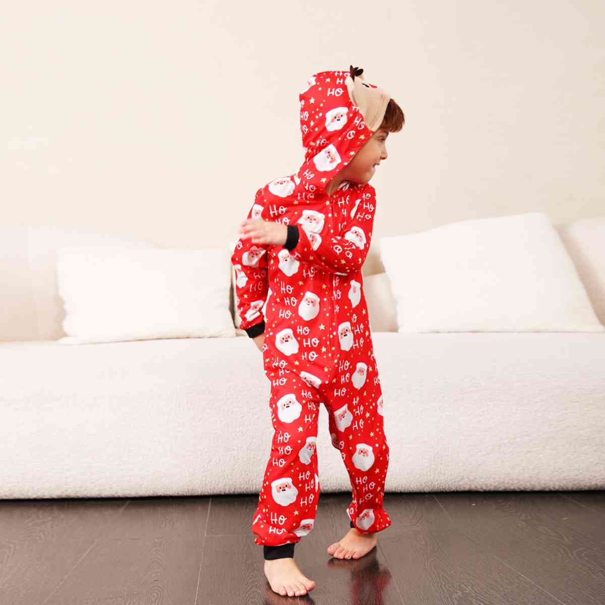 KIDS Santa Print Hooded Jumpsuit - T -