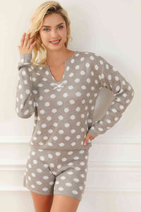 Thumbnail for Polka Dot Notched Neck Top and Shorts Set - 2 PCS. - T - 1 COLOR -