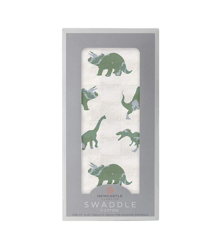 Newcastle - Granite Green Dinosaurs Cotton Swaddle -