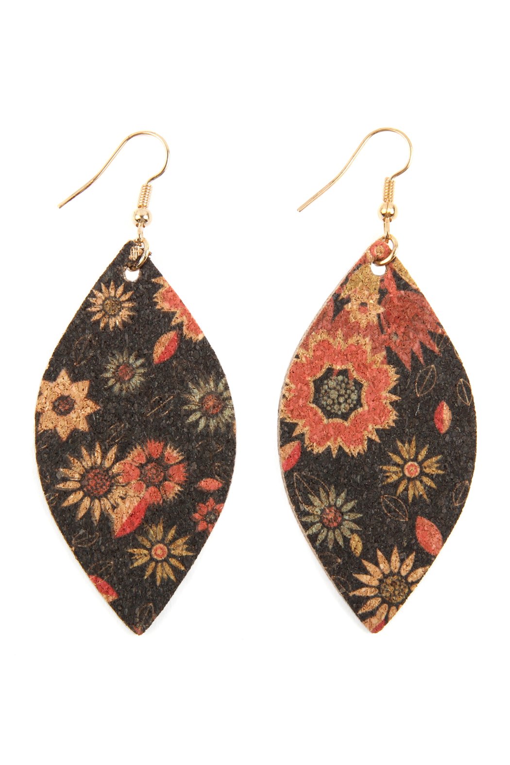 Flower Print Cork Marquise Earrings- Style 1 - 3 COLORS -