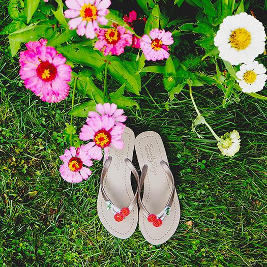 SAND BY SAYA N.Y. - Cherry - Rhinestone Mid Wedge Flip Flops - 2 COLORS -