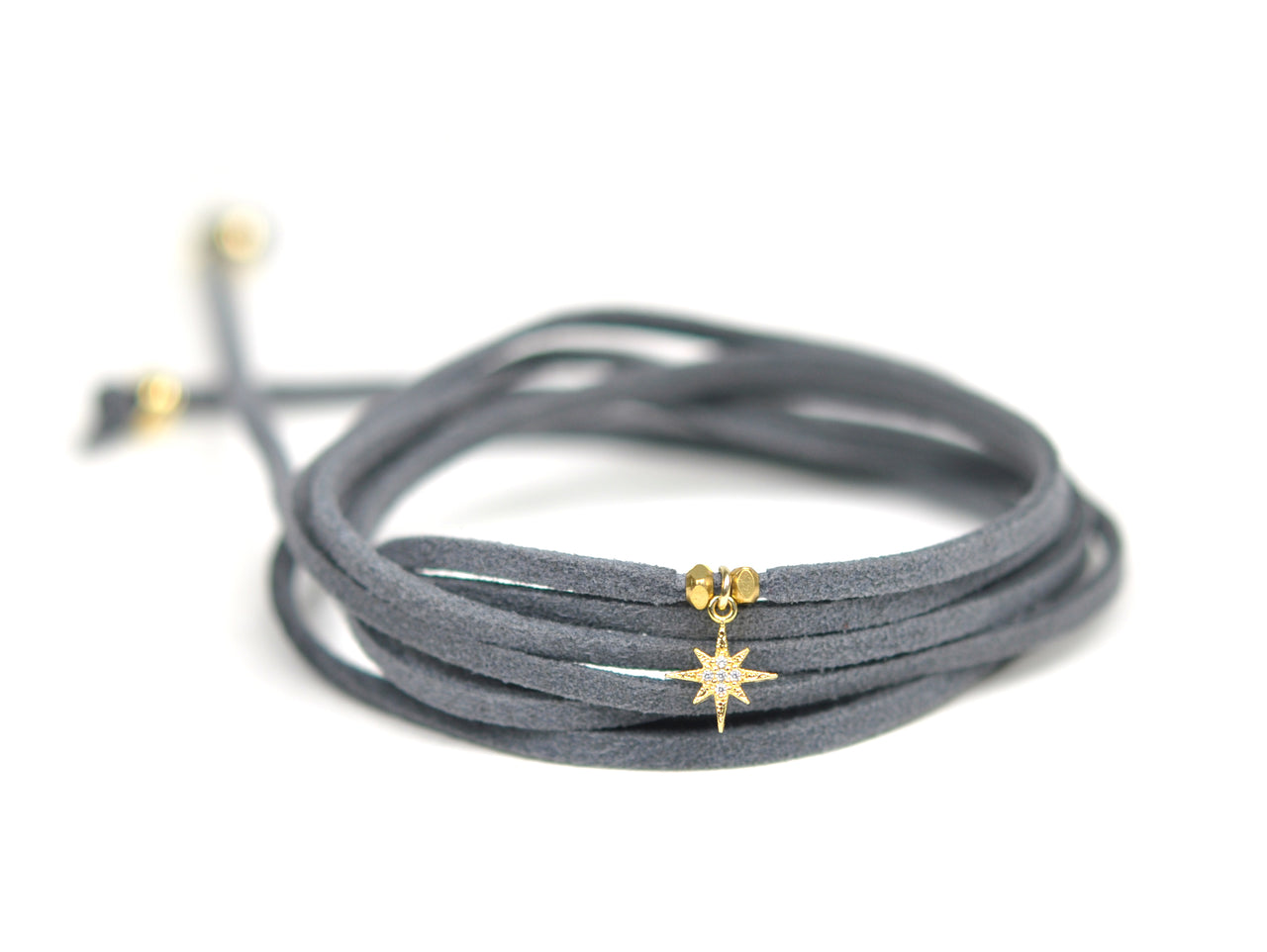 Gena Myint - North Star Grey Suede Wrap Bracelet -