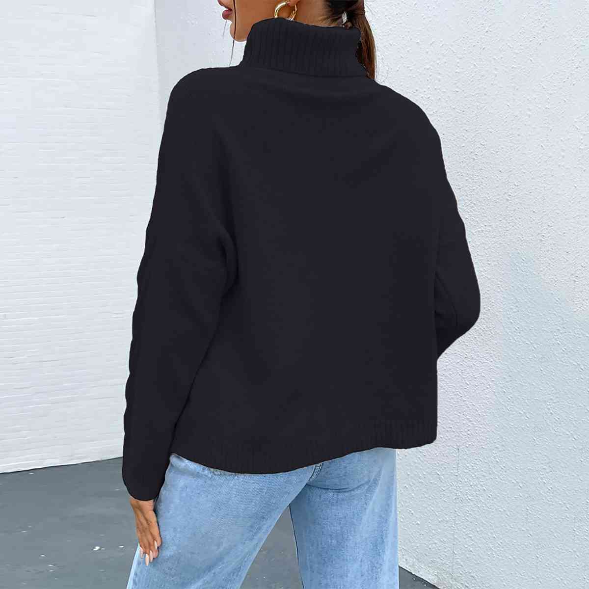 Turtleneck Dropped Shoulder Long Sleeve Sweater - T - 4 COLORS -