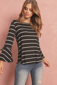 Thumbnail for Riah Fashion - Stripe Flutter Sleeve Tie Top - 3 COLORS -