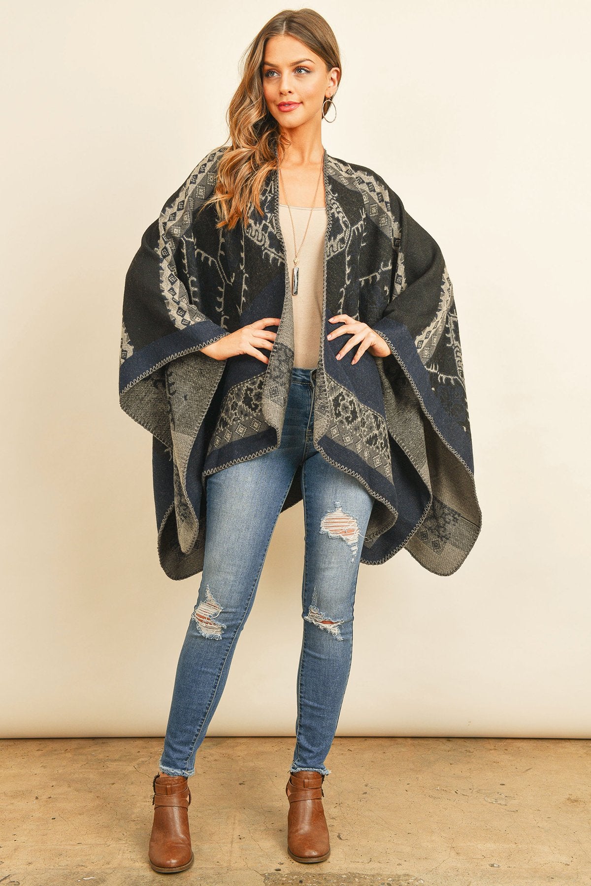 Riah Fashion - Native American Pattern Open Front Kimono -