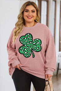 Thumbnail for Plus Size Lucky Clover Round Neck Sweatshirt - SIZES 1X THRU 3X - T - 3 COLORS -