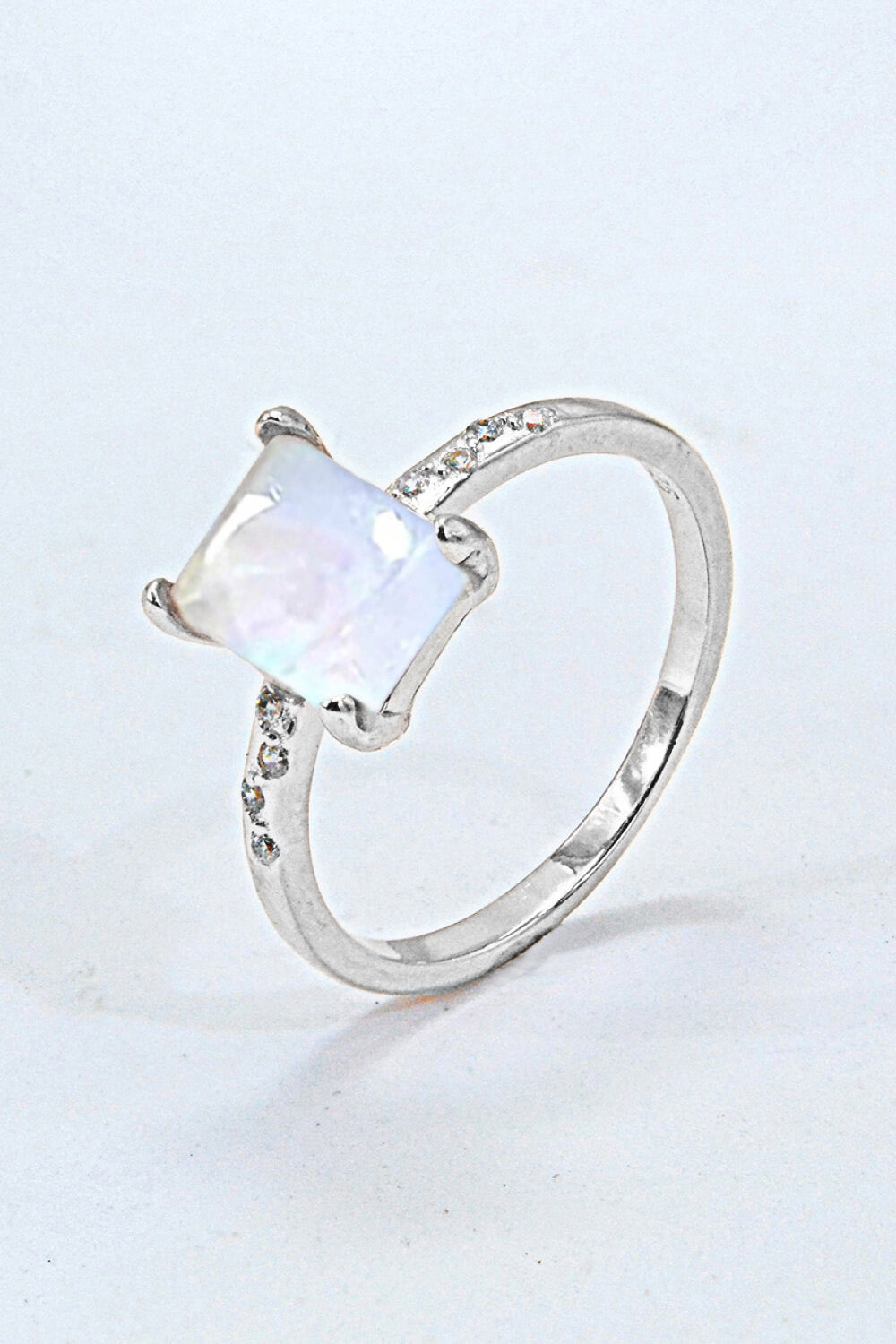 Square Moonstone Ring - T - SIZES 6 THRU 9 - 3 FINISHES -