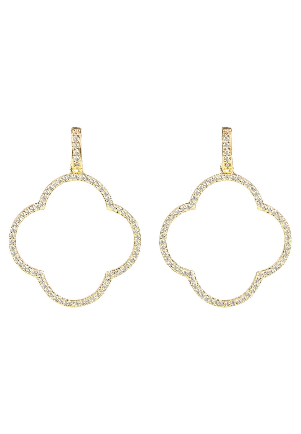 LATELITA -  Open Clover Large Drop Earrings White Cz Gold -