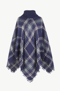 Thumbnail for Plaid Turtleneck Fringe Hem Poncho - T - 6 COLORS -