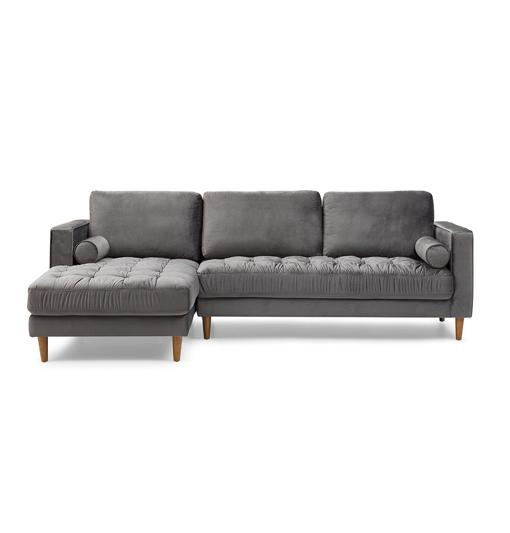 GFURN - Bente Tufted Velvet Sectional Sofa - Grey - LEFT OR RIGHT - 1 COLOR -