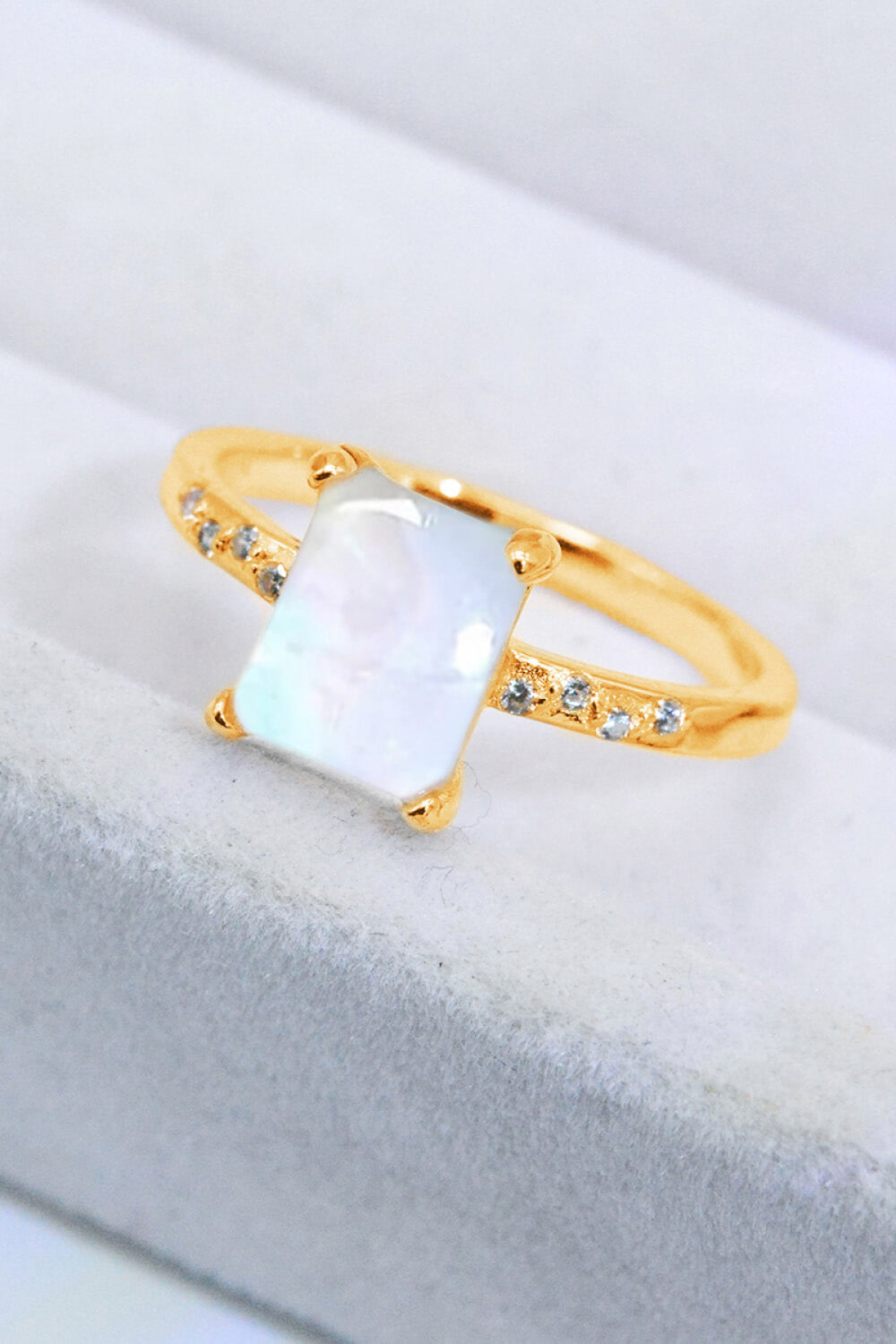 Square Moonstone Ring - T - SIZES 6 THRU 9 - 3 FINISHES -