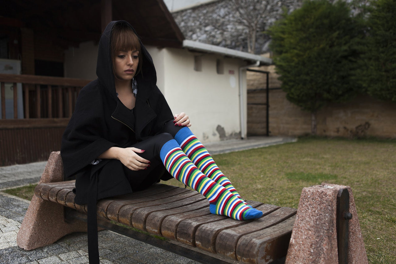 Women's Cobalt Stripe Knee High Socks - 1 COLOR -