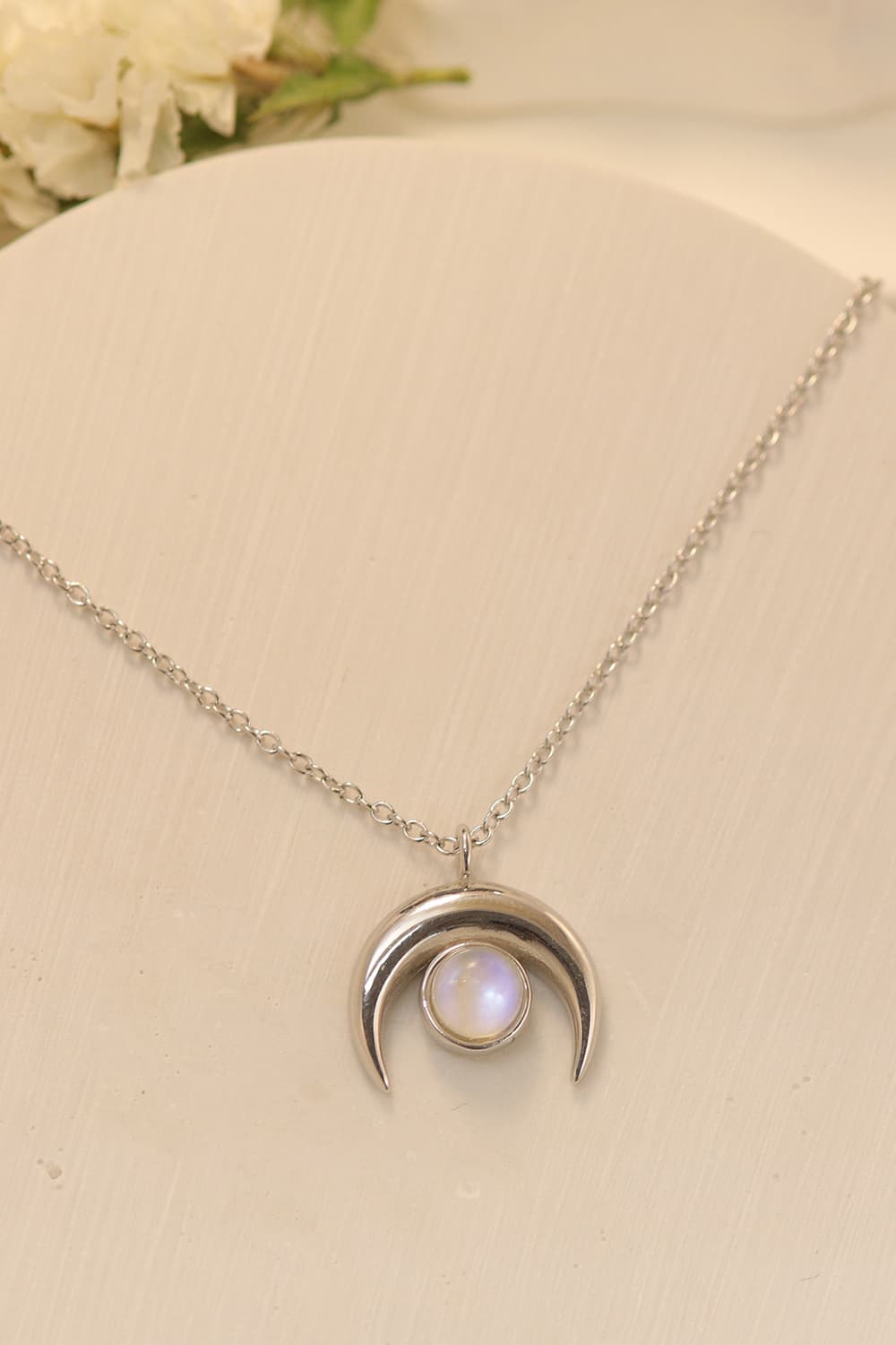 Natural Moonstone Moon Pendant 925 Sterling Silver Necklace - T - 3 FINISHES -