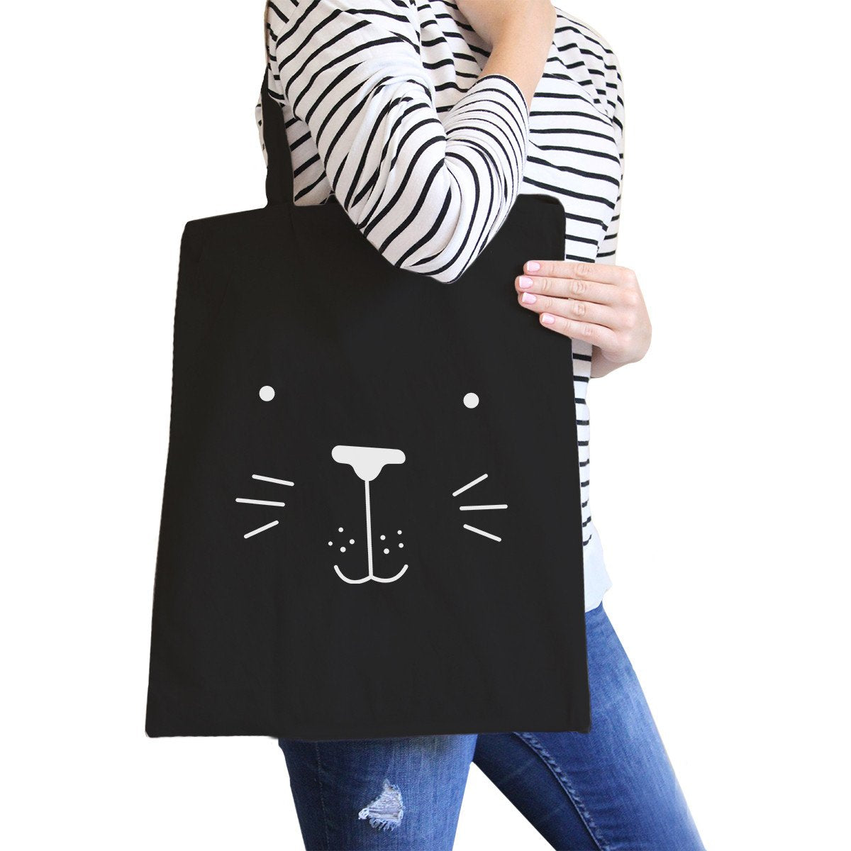 Seal Cute Face Black Canvas Bag Back to School Gift Tote Bag - 1 COLOR -