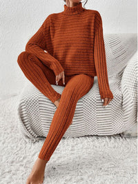 Thumbnail for Ribbed Turtleneck Top and Pants Set - 2 PCS. - T - 5 COLORS -