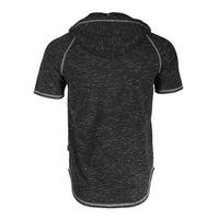 Thumbnail for Short Sleeve Raglan Henley Hoodie Round Bottom Semi Longline T-Shirt - 1 COLOR