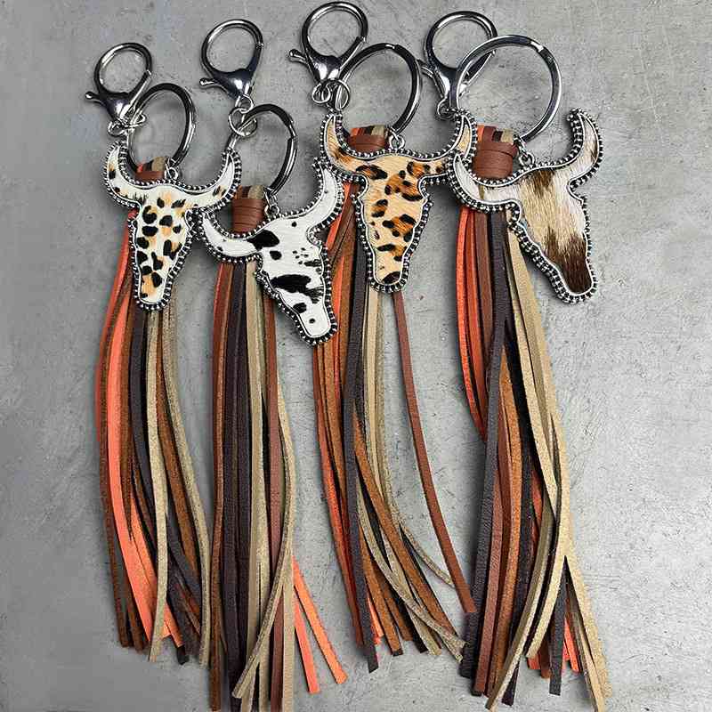 Bull Shape Fringe Key Chain - 8.6" - T - 4 STYLES -