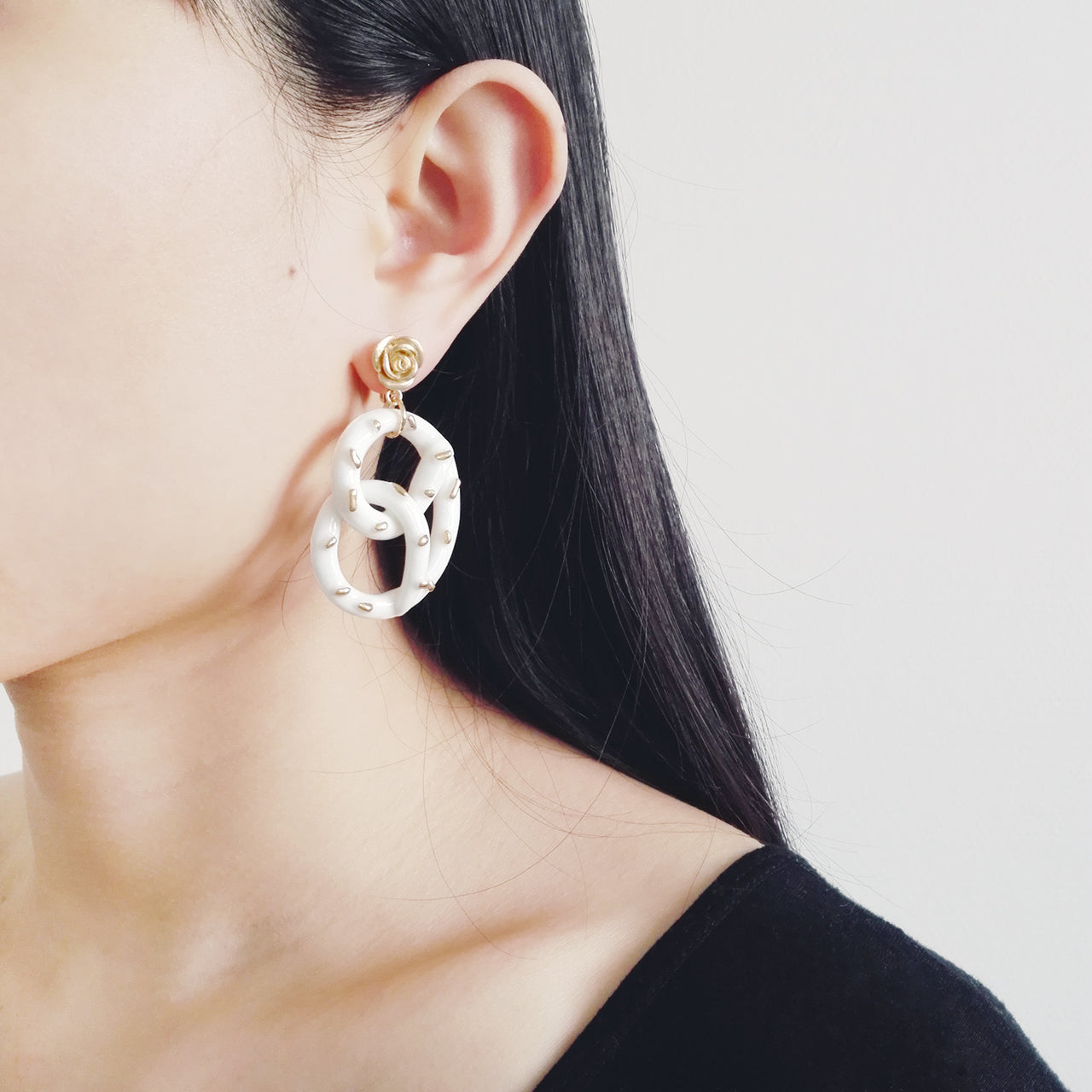 Golden Rose and Salted Porcelain Pretzel Earrings -