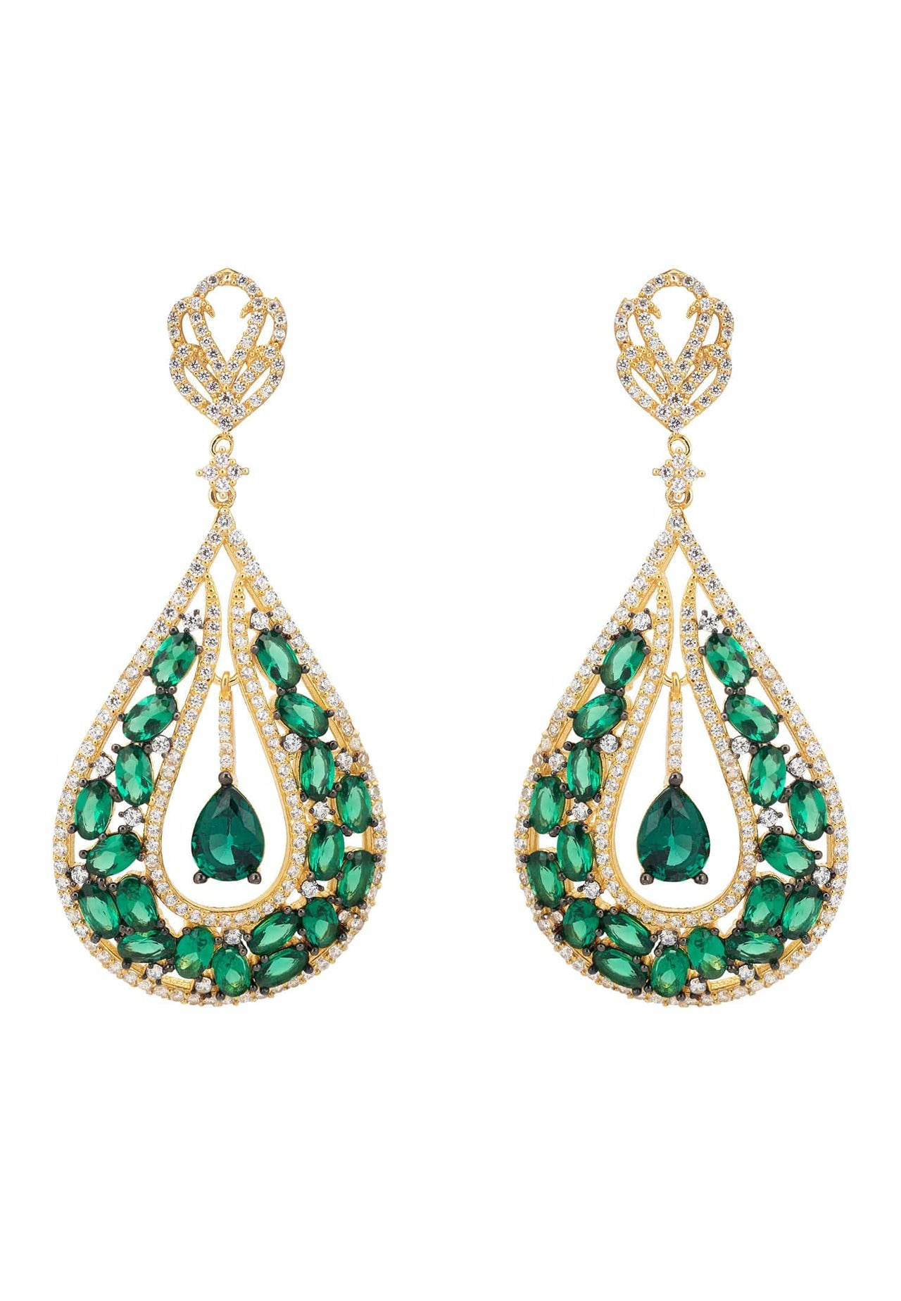 LATELITA - Charlotte Teardrop Earrings Emerald Gold -