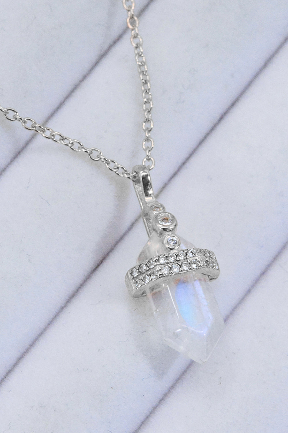 925 Sterling Silver Moonstone Pendant Necklace - T - 2 FINISHES -