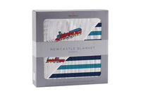 Thumbnail for Vintage Steam Trains and Blue Stripe Bamboo Muslin Newcastle Blanket -