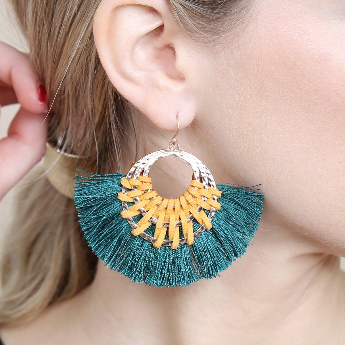 Riah Fashion - Classic Fan Tassel Earrings - 7 COLORS -