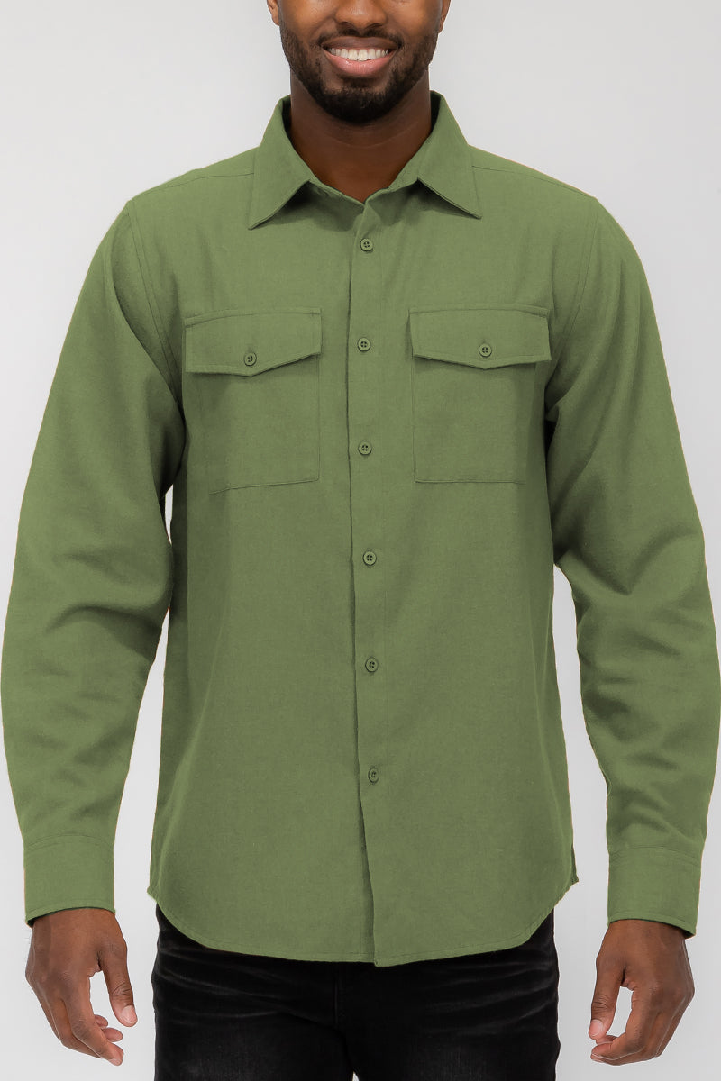 WEIV - Brushed Solid Dual Pocket Flannel Shirt - 8 COLORS -