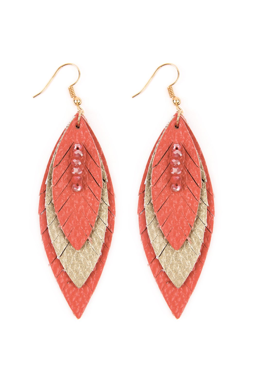 Three Layer Fringe Leather Marquise Earrings - 14 COLORS -