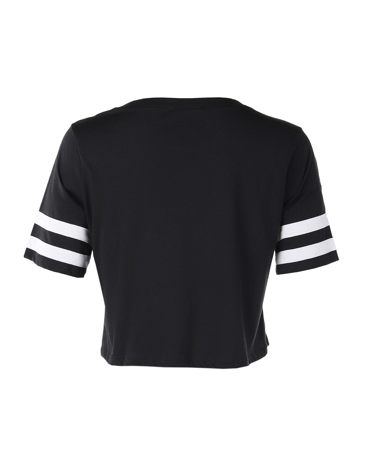 Women's Short Sleeve Crewneck Baseball Varsity Stripe Crop Top Tee - 1 COLOR -