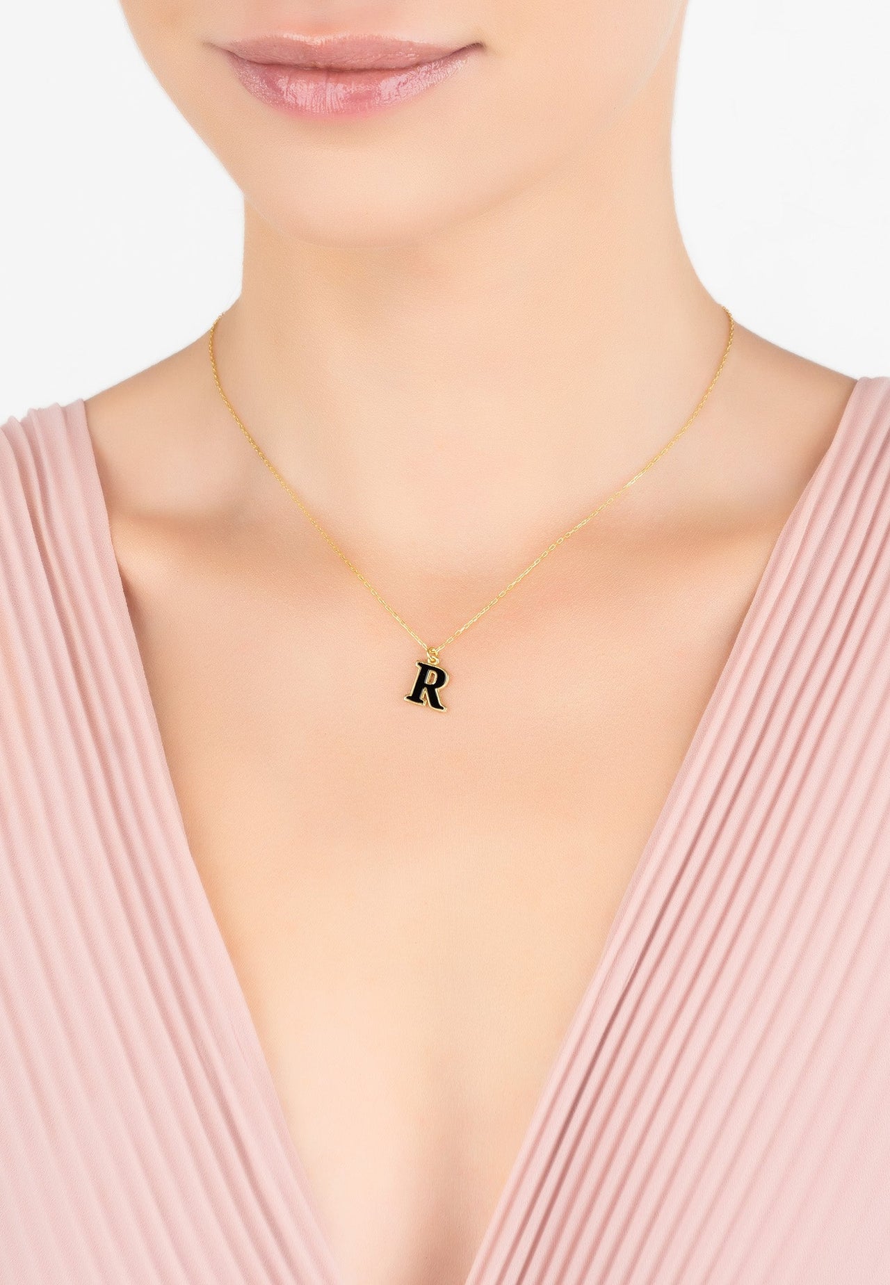 Initial Enamel Necklace Gold R -