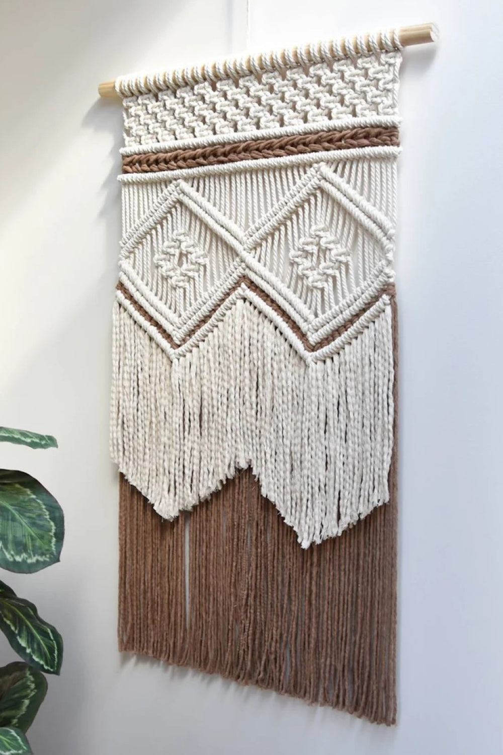 Two-Tone Handmade Macrame Wall Hanging - 27.5" X 15.7" - T - 1 COLOR SCHEME -