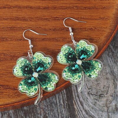 Lucky Clover Acrylic Dangle Earrings - T - 1 COLOR -